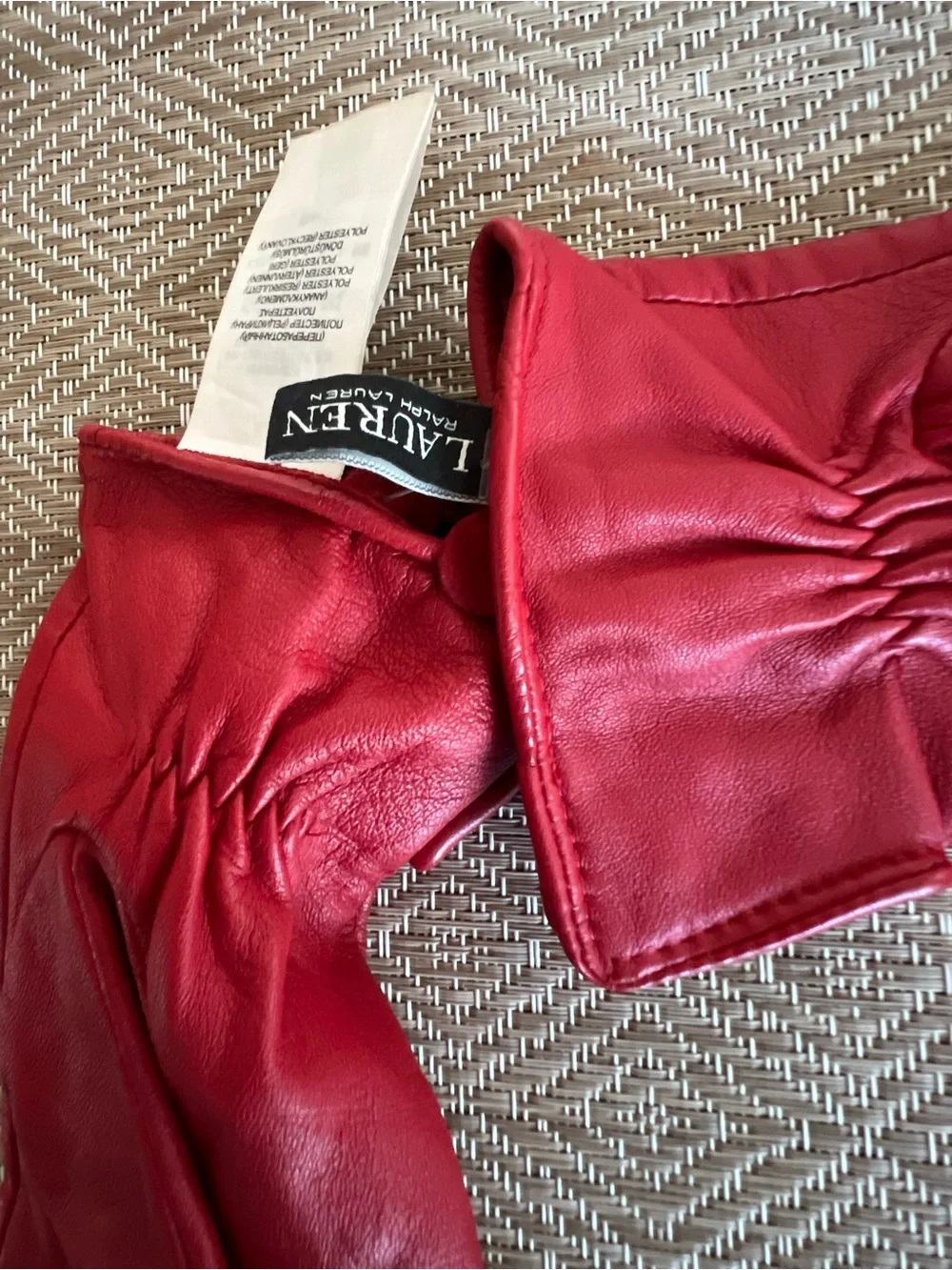 Ralph Lauren Red Leather Women's Gloves with Gold Snap Buttons